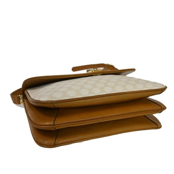 CELINE Macadam Pattern Crossbody Shoulder Bag PVC Leather White Brown - Picture 13 of 16